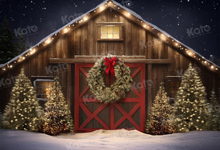 Kate Christmas Outdoor Snow House Printed Backdrop for Photography