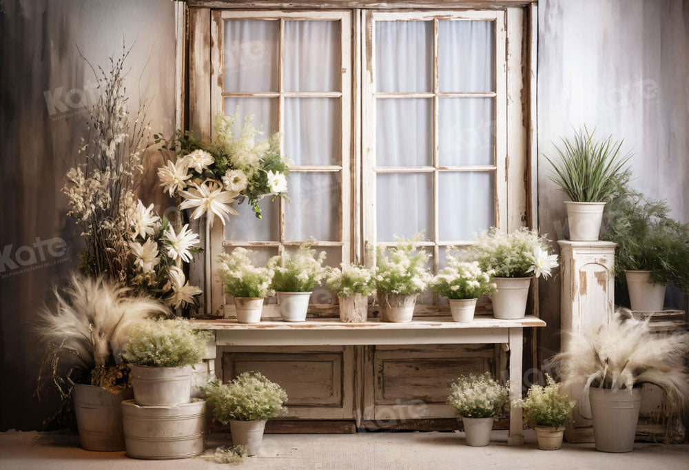 Rustic Vintage Window Floral Backdrop