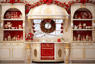 Kate Christmas White Kitchen Shelf Printed Backdrop Designed by Emetselch