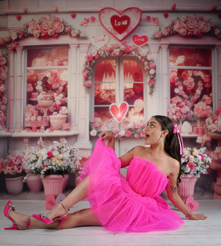 Kate Valentine's Day Pink Rose House Printed Backdrop Designed by Chain Photography