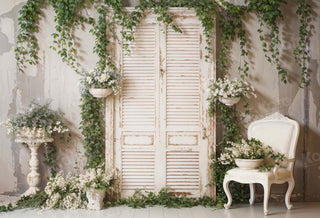 Kate Spring White Wall Green Plants Printed Backdrop Designed by Emetselch