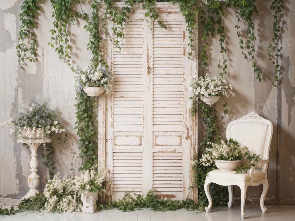 Kate Spring White Wall Green Plants Backdrop Designed by Emetselch