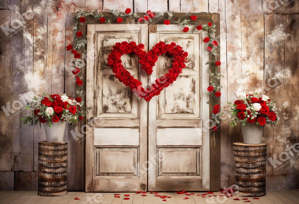 Kate Valentine's Day Love Rose Wooden Door Backdrop Designed by Chain Photography