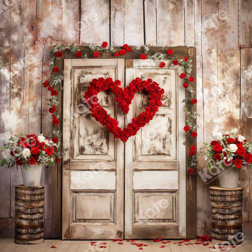 Kate Valentine's Day Love Rose Wooden Door Backdrop Designed by Chain Photography