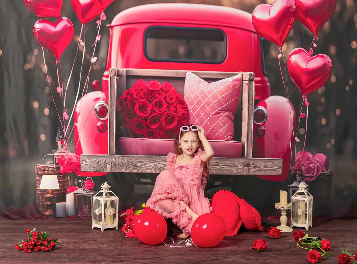Kate Valentine's Day Love Balloon Truck Fleece Backdrop Designed by Chain Photography