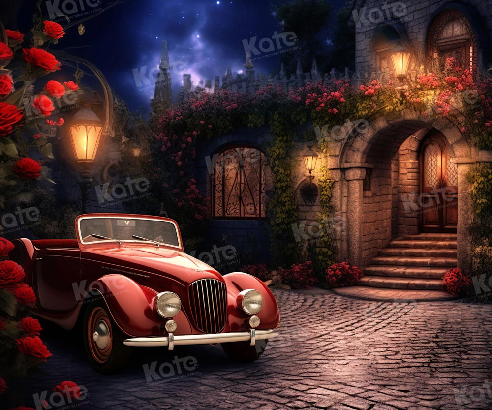 Kate Valentine's Day Rose Town Retro Cars Backdrop Designed by Emetselch