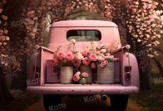 Kate Valentine's Day Pink Flowers Truck Printed Backdrop Designed by Chain Photography