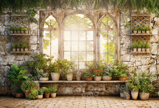 Kate Spring Green Plants Sunny Window Printed Backdrop Designed by Chain Photography