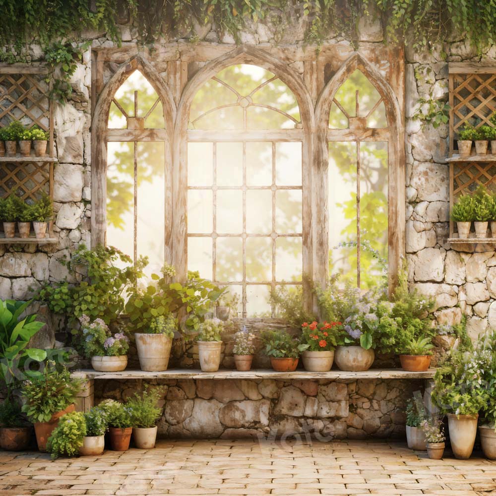 Kate Spring Green Plants Sunny Window Backdrop Designed by Chain Photography
