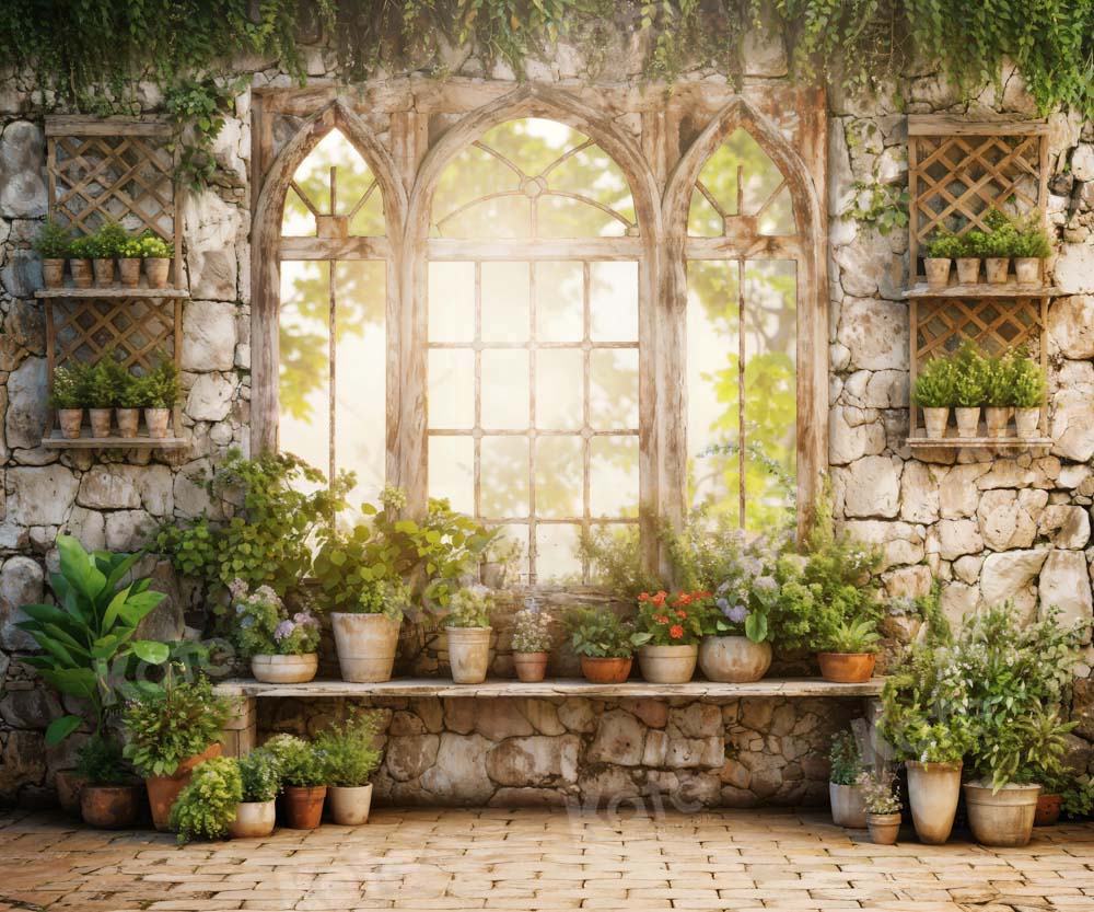 Kate Spring Green Plants Sunny Window Backdrop Designed by Chain Photography
