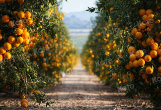 Kate Autumn Dirt Path With Orange Orchard Printed Backdrop Designed by Chain Photography