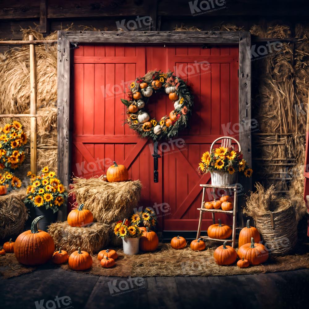 Kate Autumn Pumpkin Garland Red Door Backdrop for Photography
