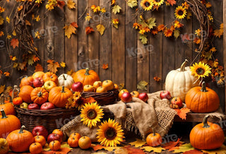Kate Autumn Pumpkin Apple Wooden Bar Printed Backdrop for Photography