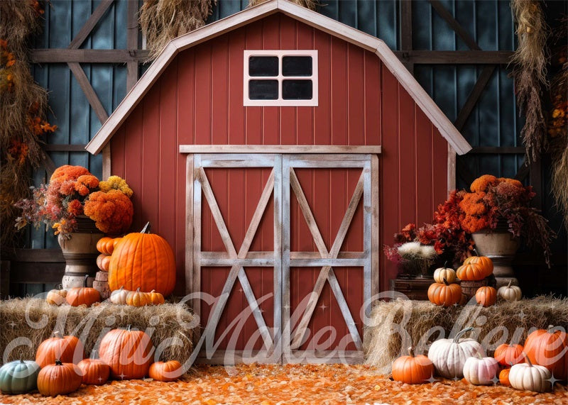 Rustic Barn Fall Display Rustic Red Barn Autumn Harvest Backdrop