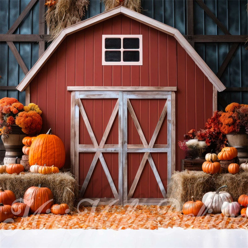Kate Autumn Fall Barn Pumpkins Thanksgiving Backdrop Designed by Mini MakeBelieve