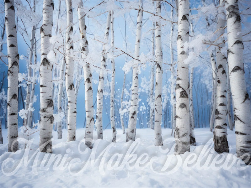 Kate Christmas Winter Birch Trees Snow Backdrop Designed by Mini MakeBelieve