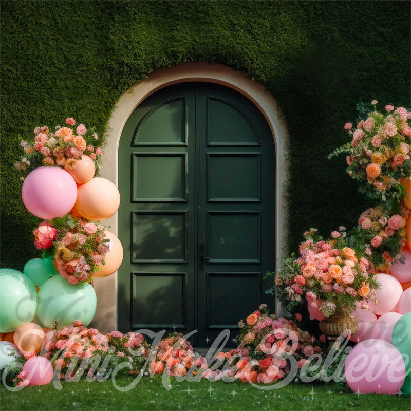Kate Exterior Wall Grass Balloons Party Backdrop Designed by Mini MakeBelieve