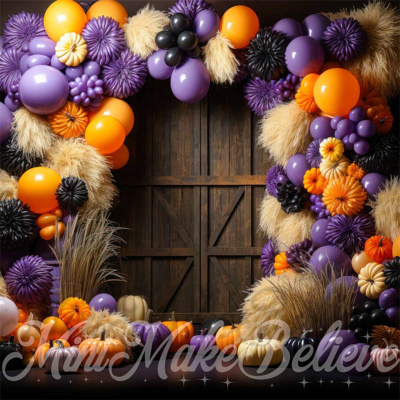 Kate Halloween Barn Pumpkins Balloons Backdrop Designed by Mini MakeBelieve