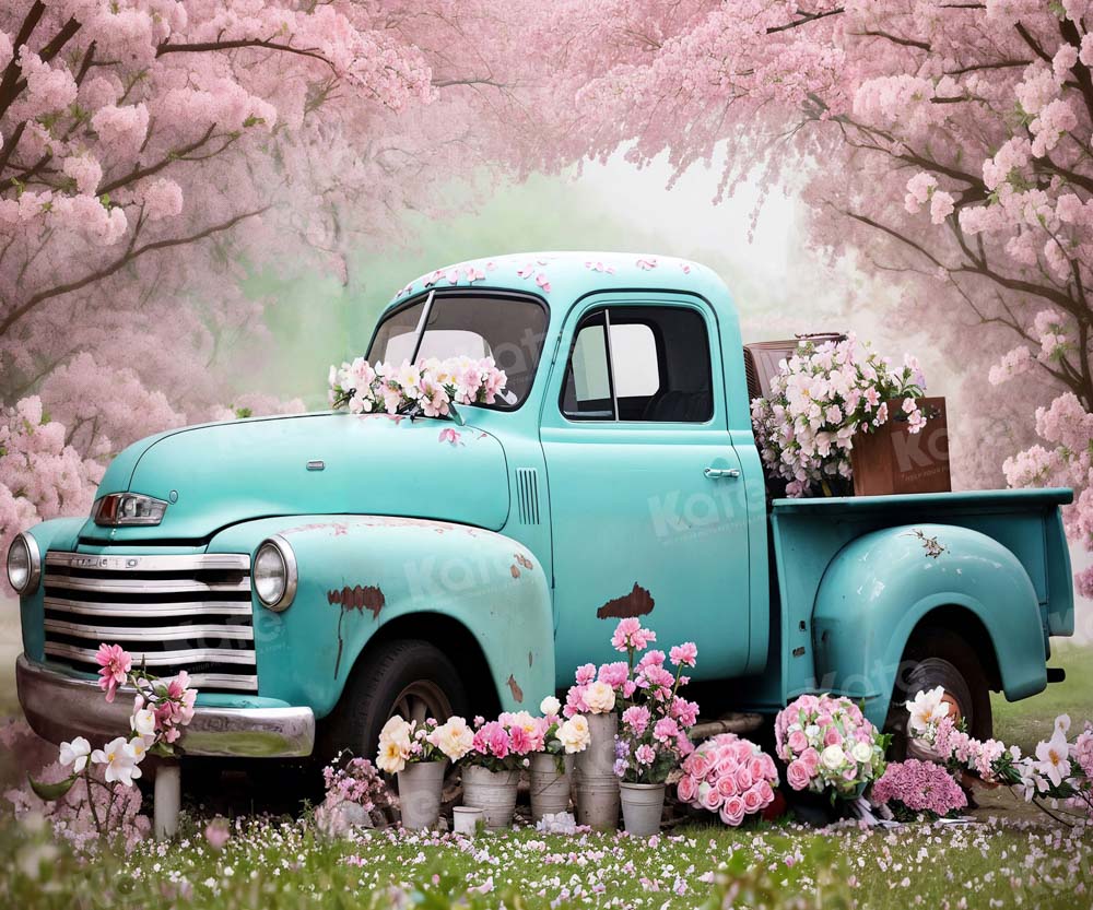 Kate Spring Flowers Woods Truck Backdrop Designed by Chain Photography