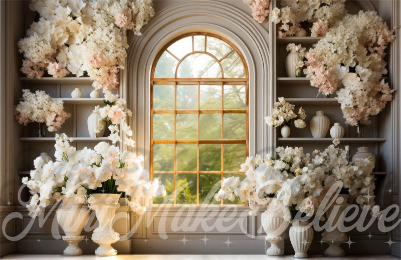Kate White Flowers Window Exterior Spring Easter Backdrop Designed by Mini MakeBelieve
