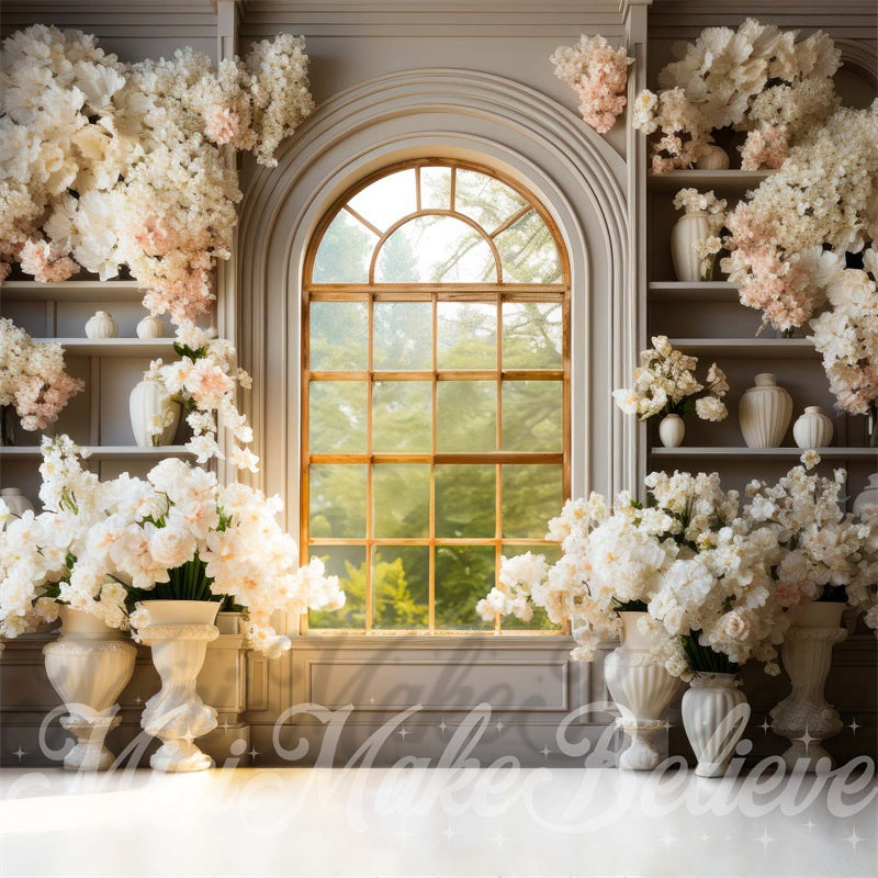 Kate White Flowers Window Exterior Spring Easter Backdrop Designed by Mini MakeBelieve