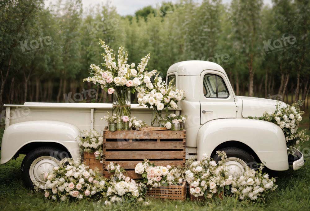 Kate Spring White Flowers Truck Backdrop Designed by Chain Photography