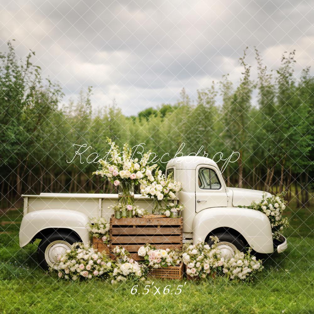 Kate Spring White Flowers Truck Backdrop Designed by Chain Photography