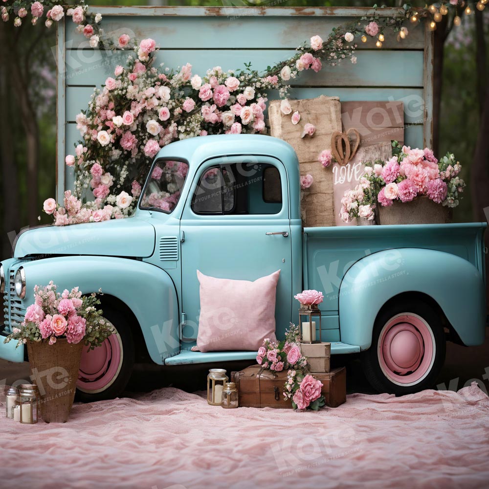 Kate Valentine's Day Pink Flowers Truck Backdrop Designed by Emetselch