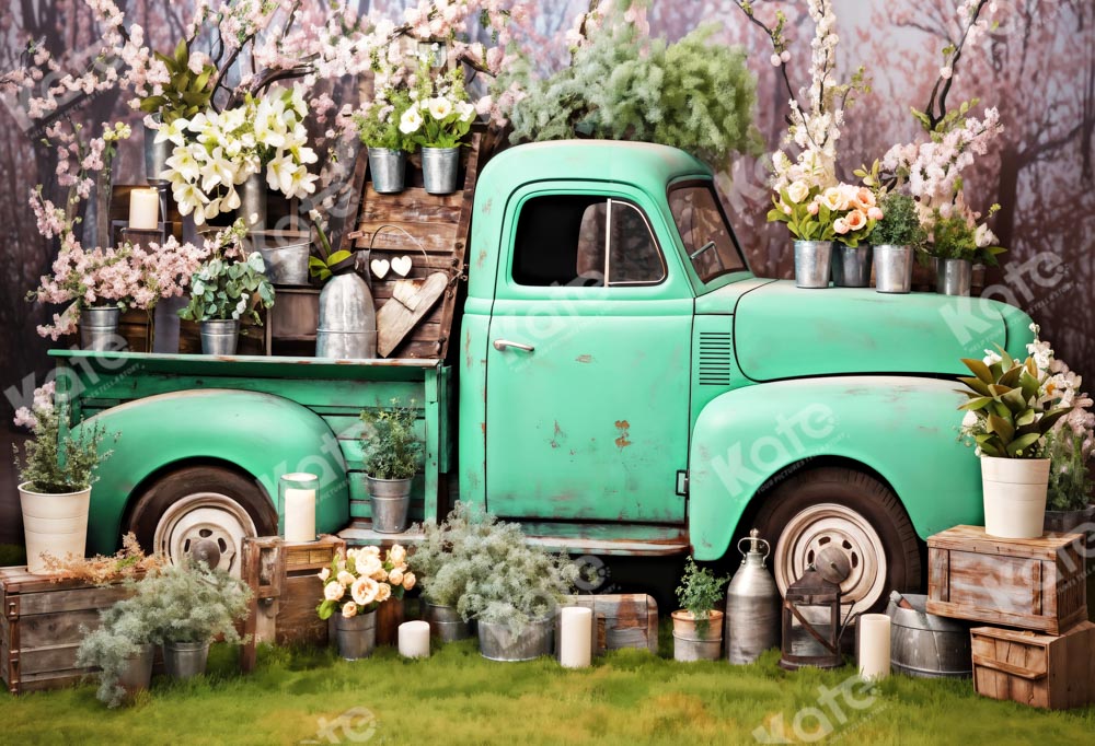 Kate Spring Green Truck Flowers Backdrop Designed by Emetselch