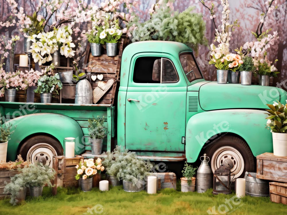 Kate Spring Green Truck Flowers Backdrop Designed by Emetselch