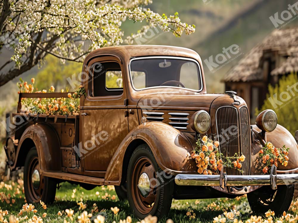 Kate Spring Retro Brown Truck Outdoors Backdrop Designed by Emetselch