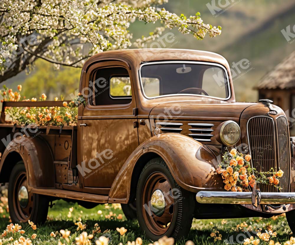 Kate Spring Retro Brown Truck Outdoors Backdrop Designed by Emetselch