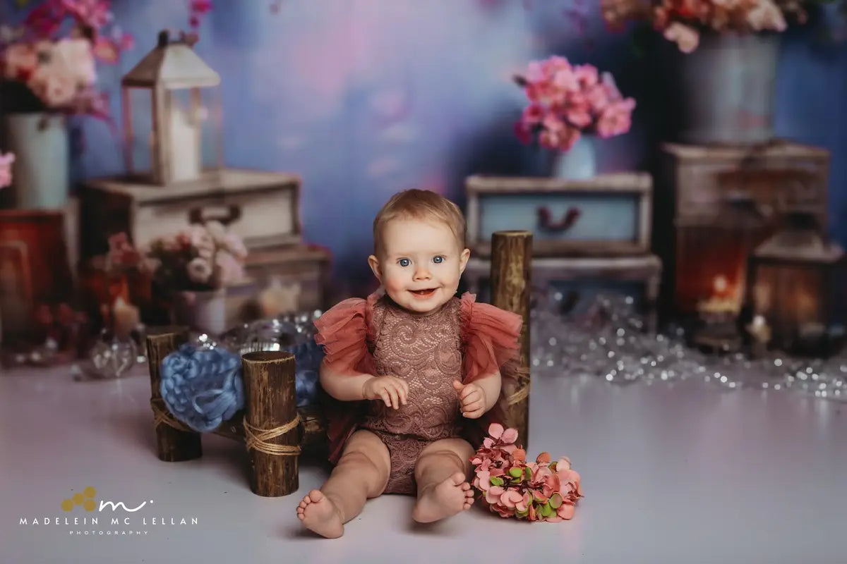 Kate Art Colorful Flowers Candles Backdrop Designed by Emetselch