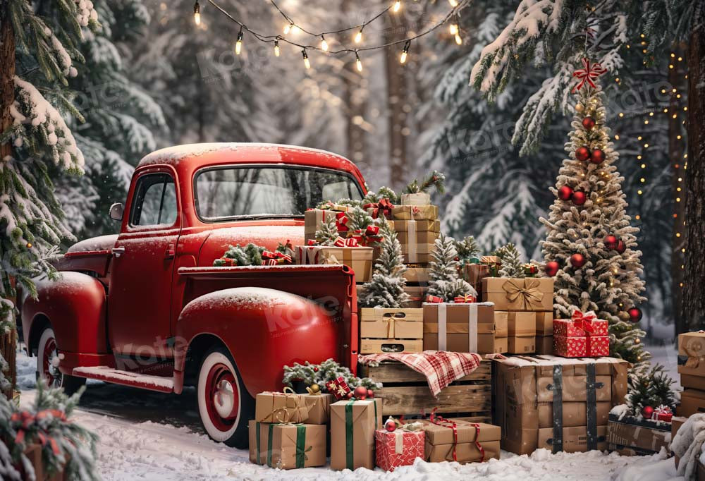 Kate Christmas Tree Red Truck Gifts Backdrop Designed by Emetselch
