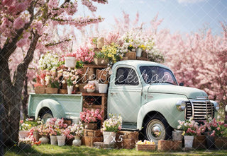 Kate Spring Pink Flowers Truck Printed Backdrop Designed by Emetselch