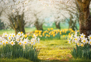 Kate Spring Pet Forest Grass Flowers Printed Backdrop Designed by Emetselch