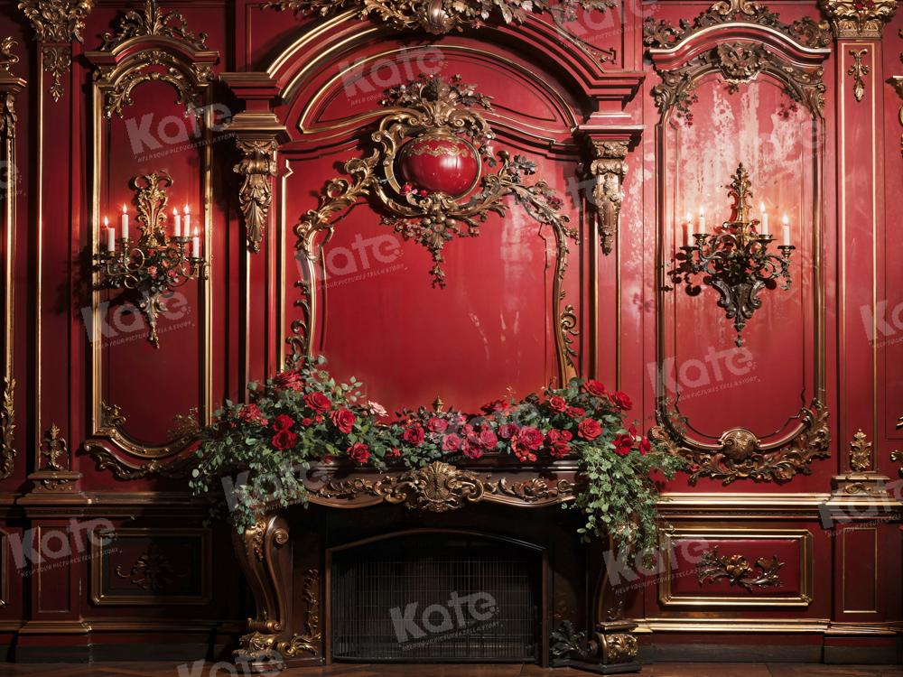 Kate Red Flower Retro Wall Backdrop Designed by Emetselch