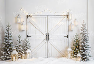 Kate Christmas Tree Candle White Wooden Door Printed Backdrop Designed by Emetselch