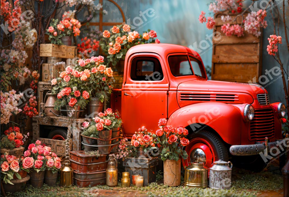 Kate Red Truck Head Flower Backdrop Designed by Emetselch