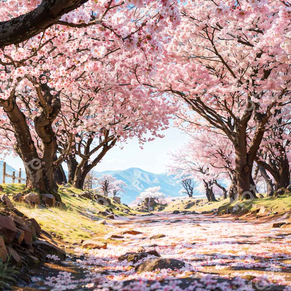 Kate Pink Sakura Tree Road Backdrop Designed by Emetselch