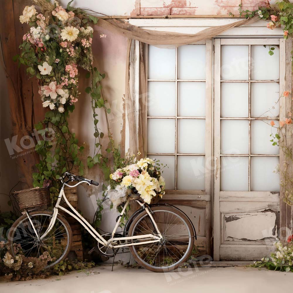 Kate Bicycle Flower Wooden Door Backdrop Designed by Emetselch