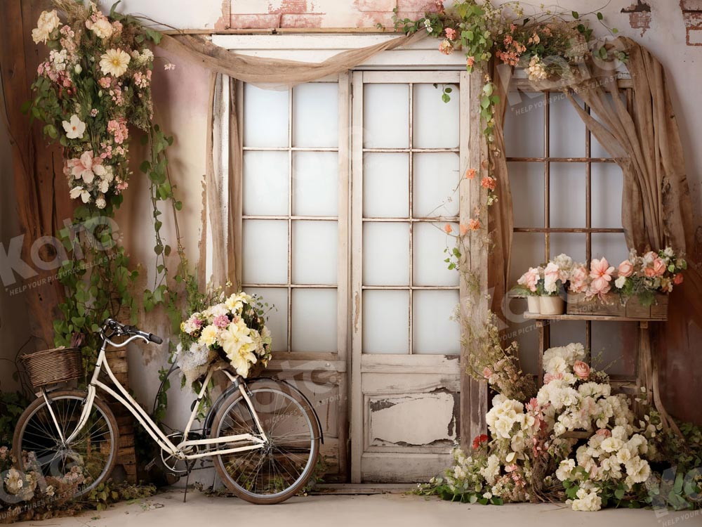 Kate Bicycle Flower Wooden Door Backdrop Designed by Emetselch