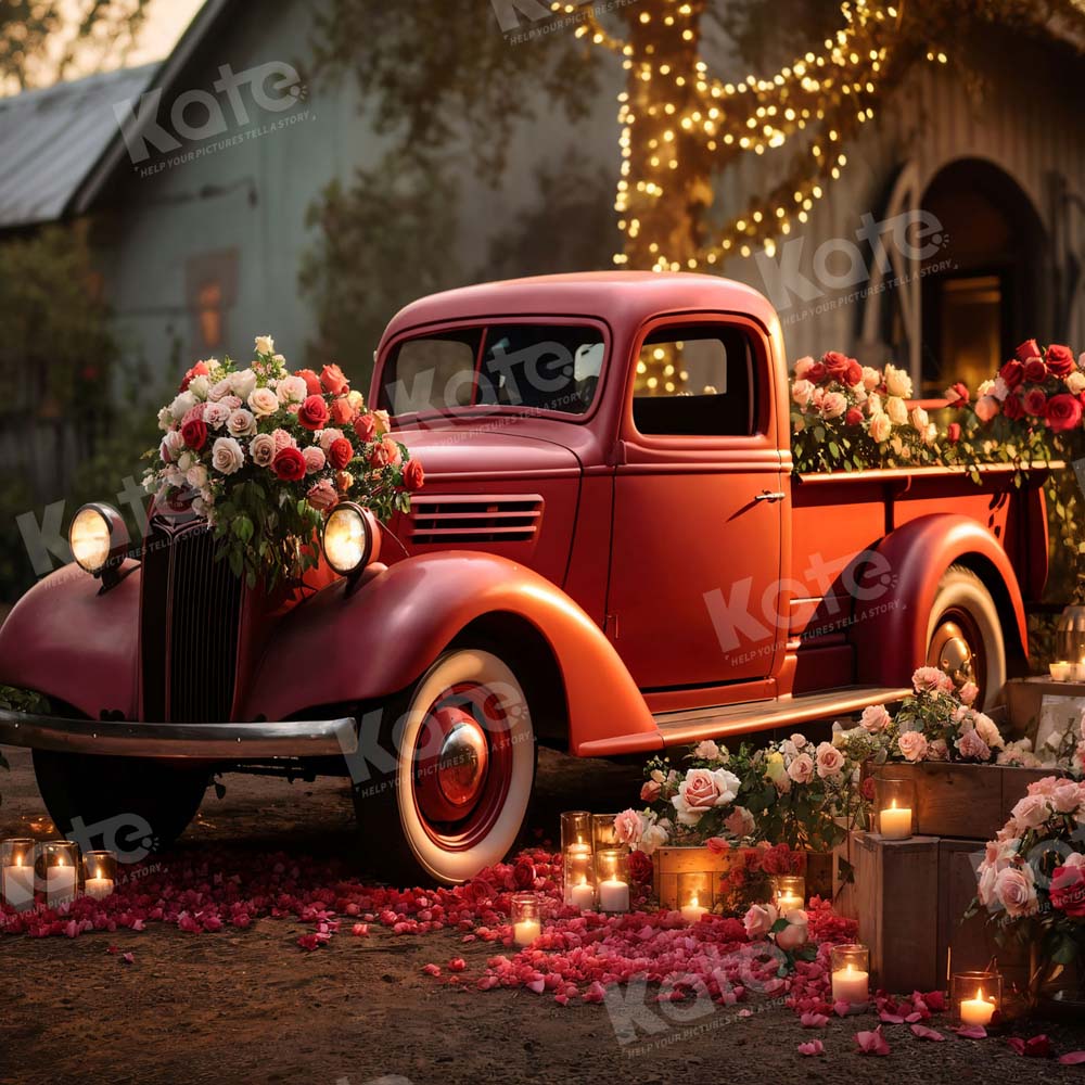Kate Valentine's Day Red Truck Flowers Candles Backdrop Designed by Emetselch