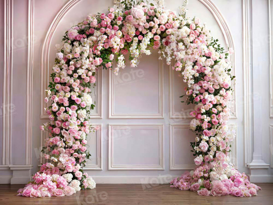 Aperturee Romantic Pink Champagne Rose Wedding Half Moon Arch Backdrop