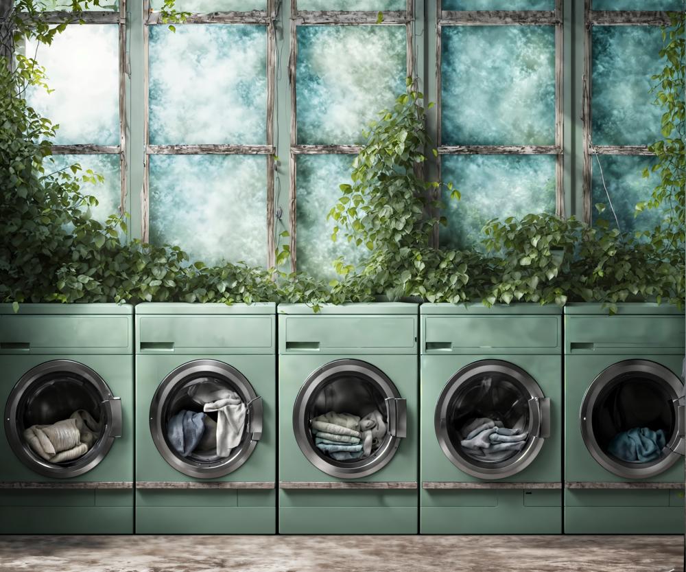 Kate Laundry Day Green Washing Machine Backdrop for Photography