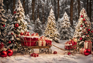Kate Christmas Tree Outdoor Snowy Gift Printed Backdrop for Photography