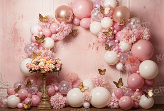 Roze Bloemen Vlinder Ballonnen Foto Achtergrond Ontworpen door Emetselch