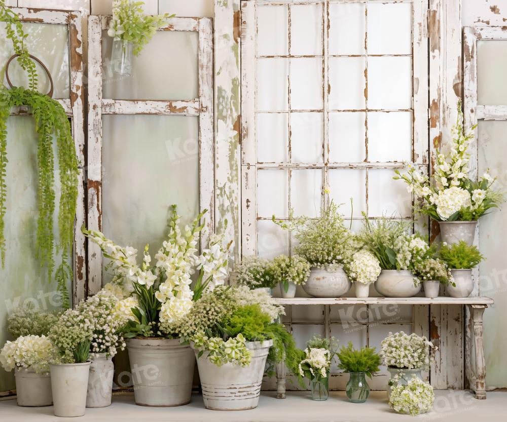 Kate Spring Green Flowers Window Room Backdrop Designed by Emetselch