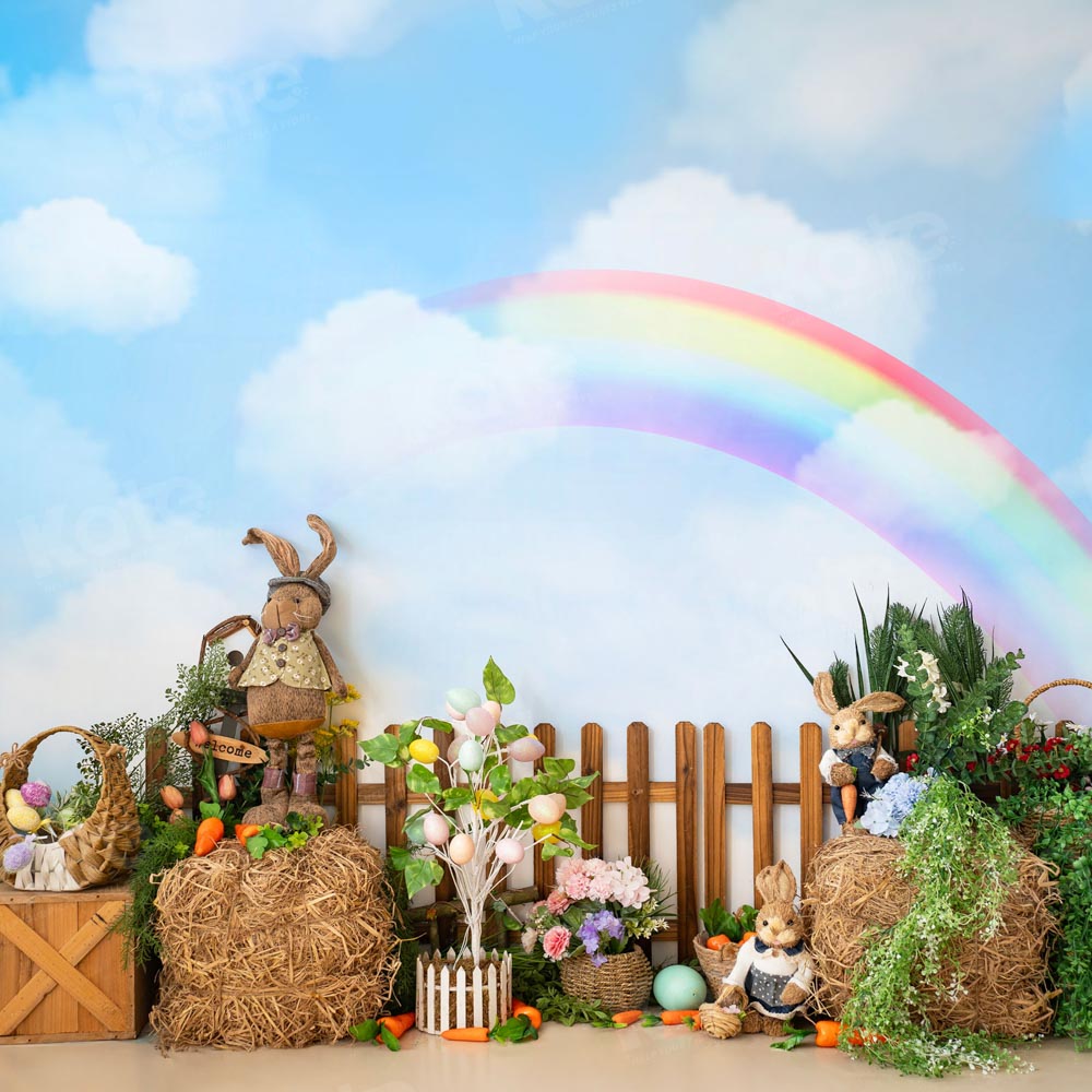 Kate Rainbow Sky Bunny Fence Backdrop Designed by Emetselch