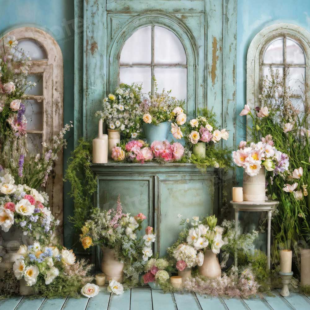 Kate Blue Window Flower Room Backdrop Designed by Emetselch